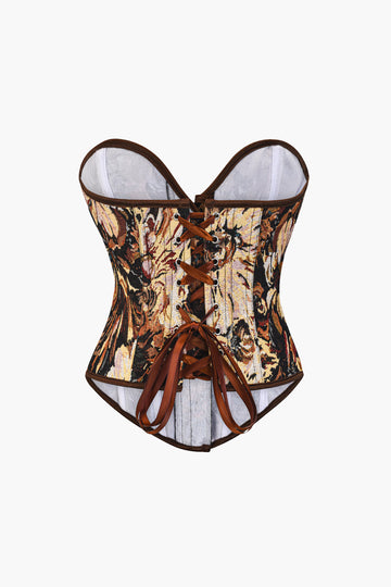 Abstract Print Braided Tie Corset Top