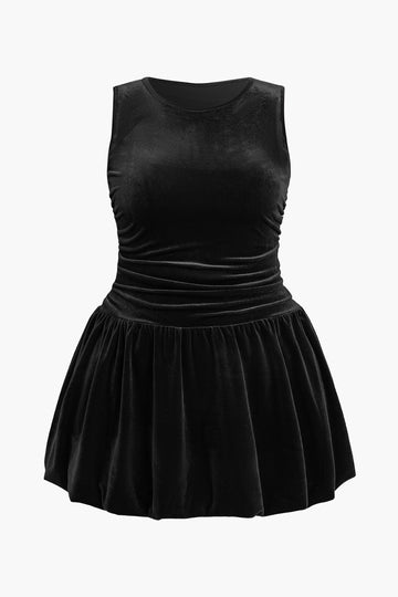 Plus Size Solid Knit Round Neck Ruched Mini Dress