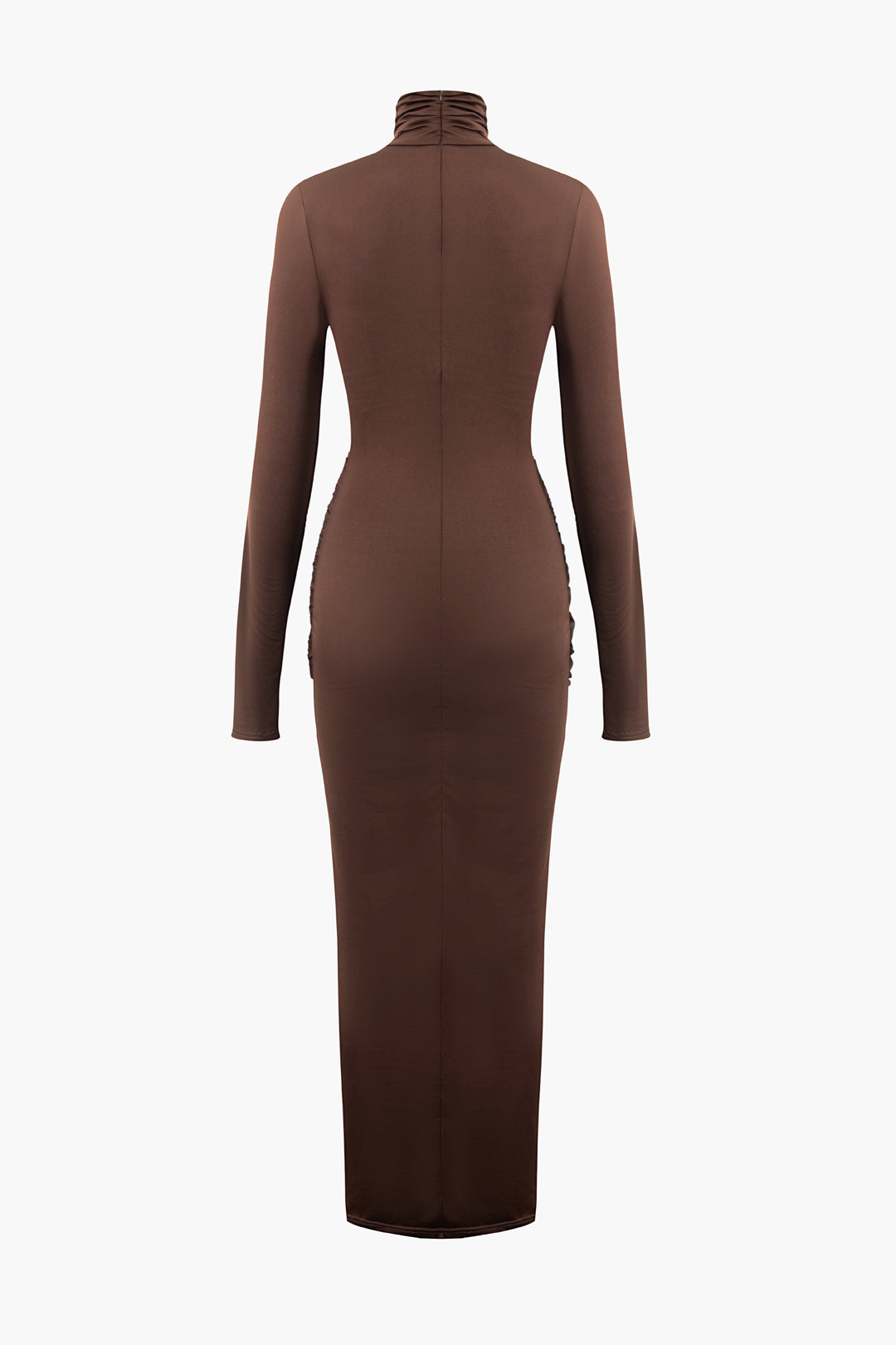 Wrap Ruched High Neck Long Sleeve Maxi Dress