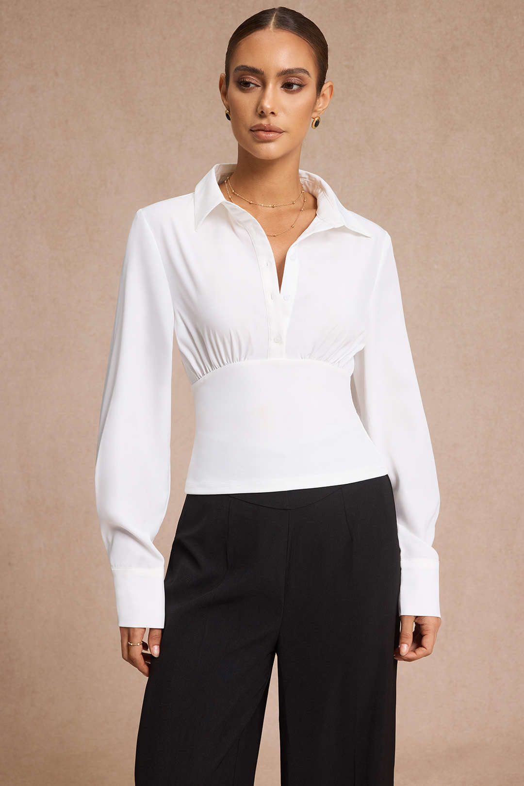 Solid Ruched Long-Sleeve Shirt