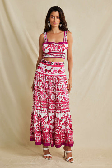 Ethnic Print Cami Top And Skirt Set