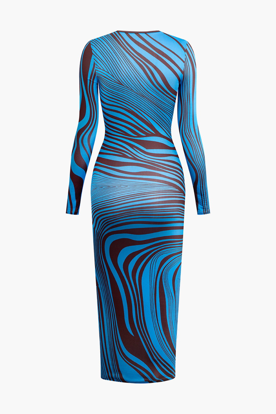 Abstract Print Zipper Ruched Long Sleeve Maxi Dress