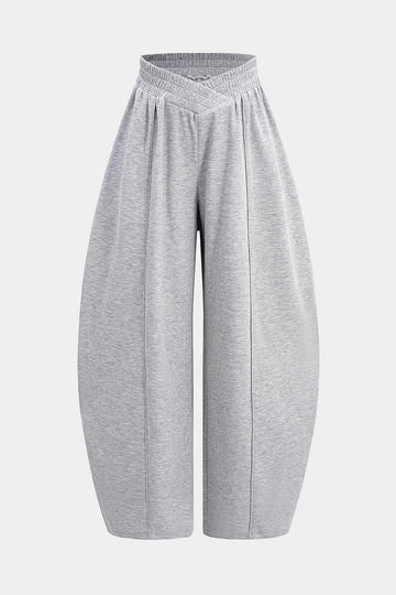 Crossed Shirred Waist Barrel Pants