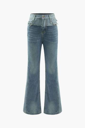 Low Rise Frayed Flare Leg Jeans