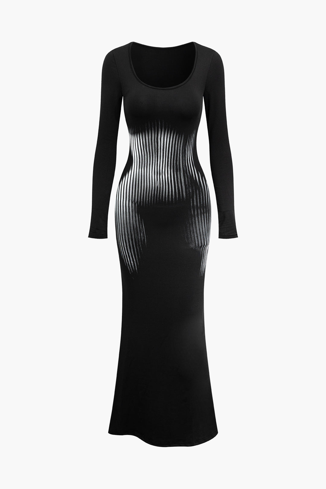 Contrast Print Square Neck Long Sleeve Mermaid Maxi Dress