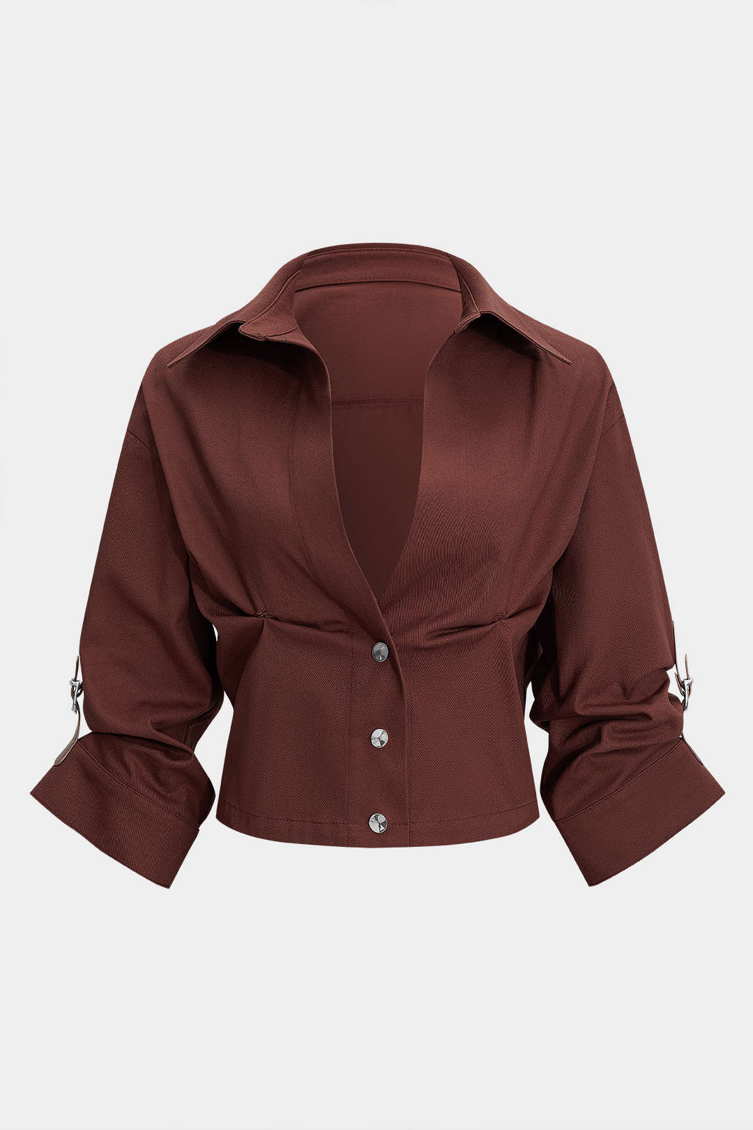 Button Ruched Short-Sleeve Shirt