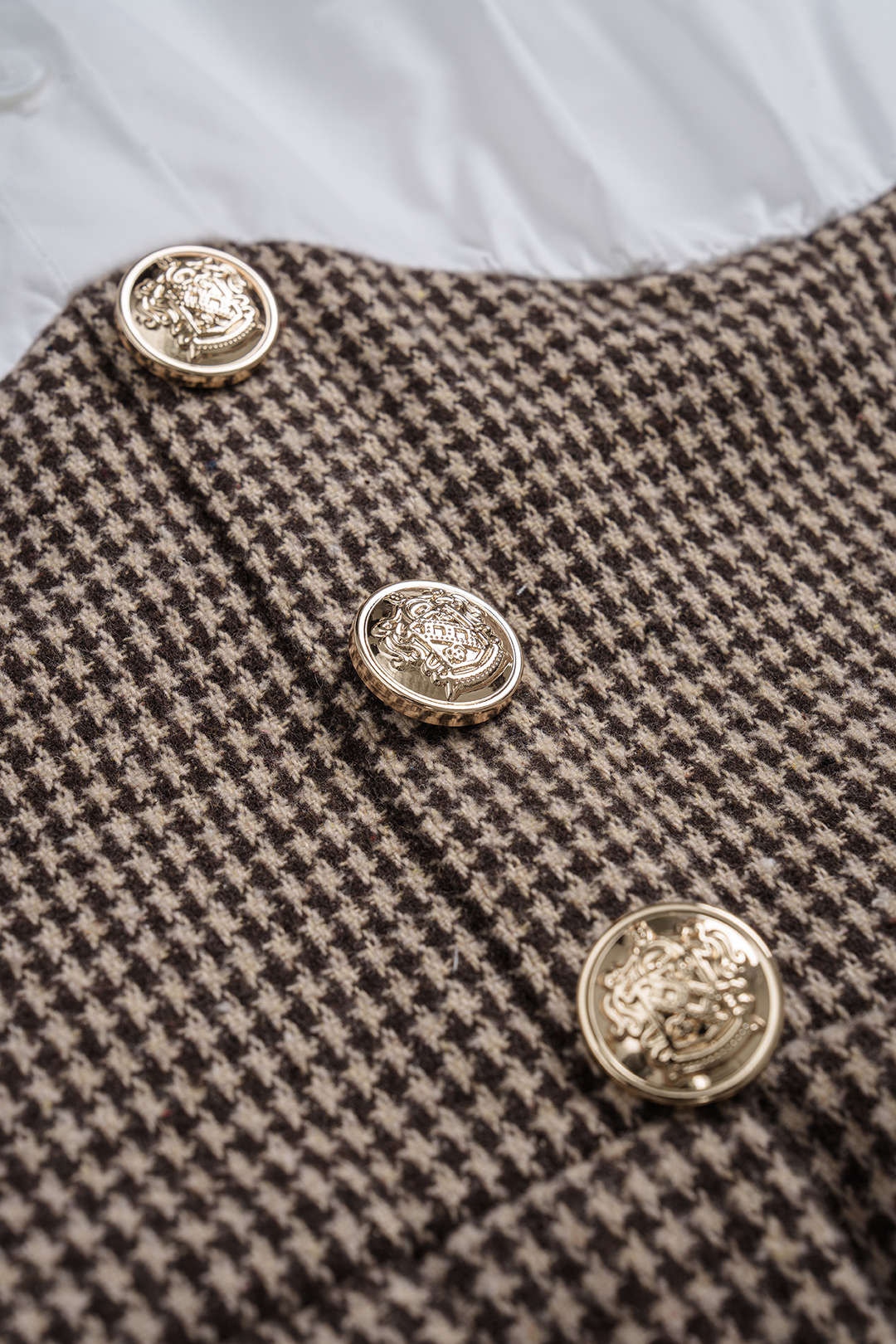 Houndstooth Print Patchwork Pleated High Waist Long-Sleeve Mini Dress