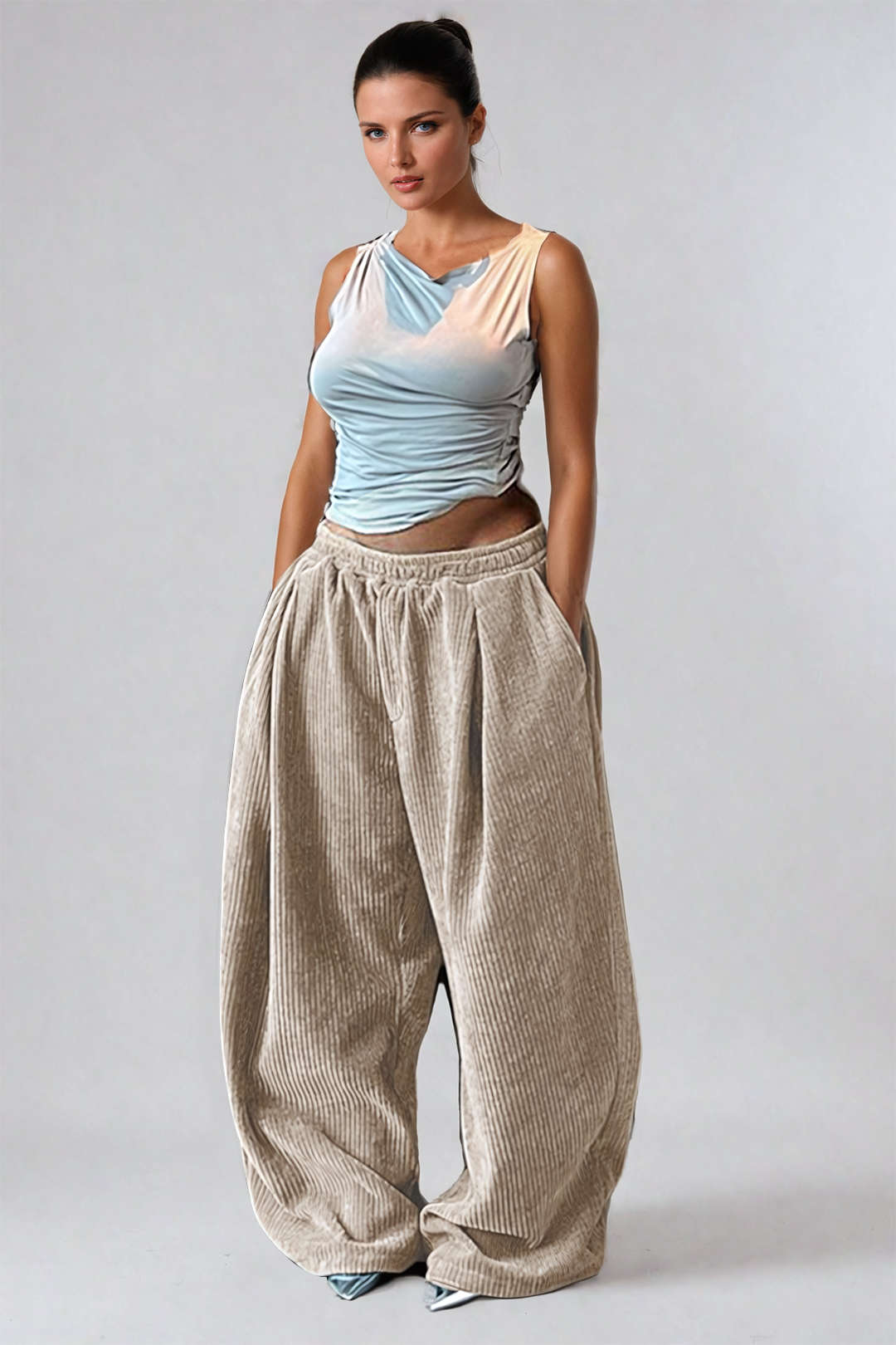 Solid Pleated Wide Leg Pants