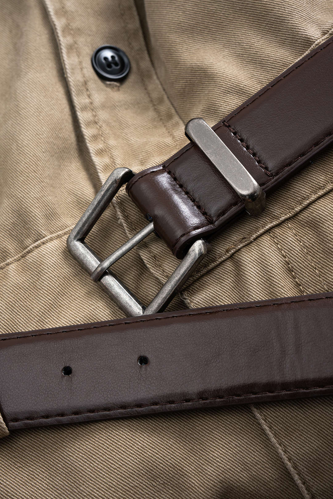 Denim Button Pocket Belted Long Sleeve Dress