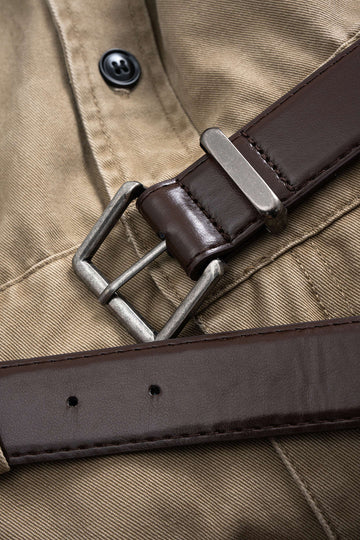 Denim Button Pocket Belted Long Sleeve Dress