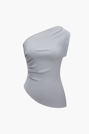 One Shoulder Asymmetric Ruched Top