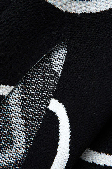 Line Pattern Round Neck Knit Long Sleeve Cut Out Slit Maxi Dress