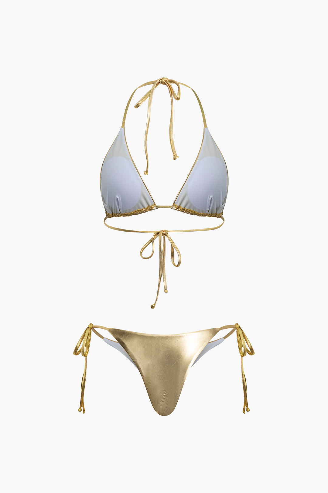 Metallic Halter Side Tie Bikini Set