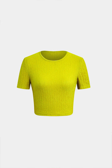 Getextureerde crop top en trekkoord ruches rokset