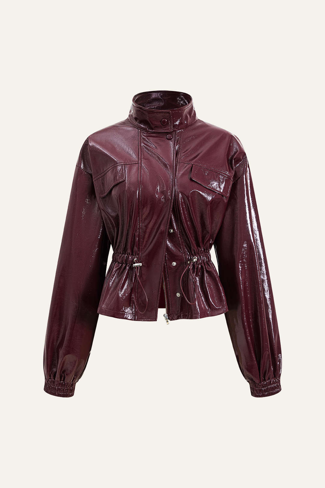 Faux Leather Drawstring Pocket Jacket