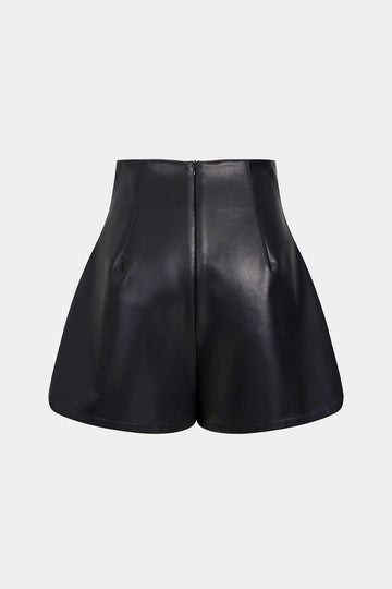 Faux Leather Ruched Zipper Shorts