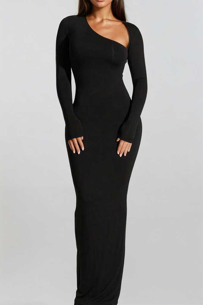 Asymmetrical Neck Slit Maxi Dress - decent-life