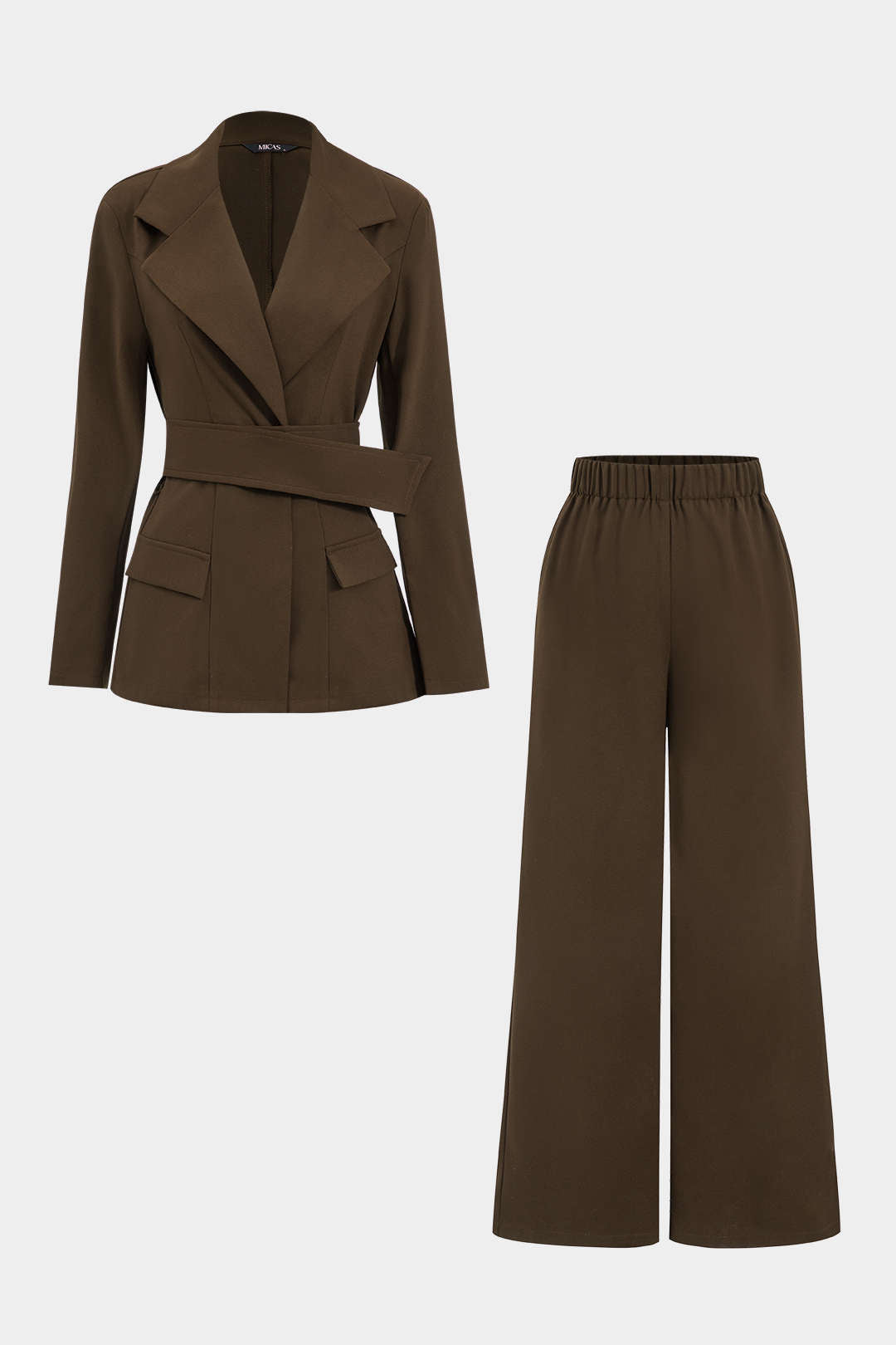 Notched Lapel Belted Blazer And Trousers Set