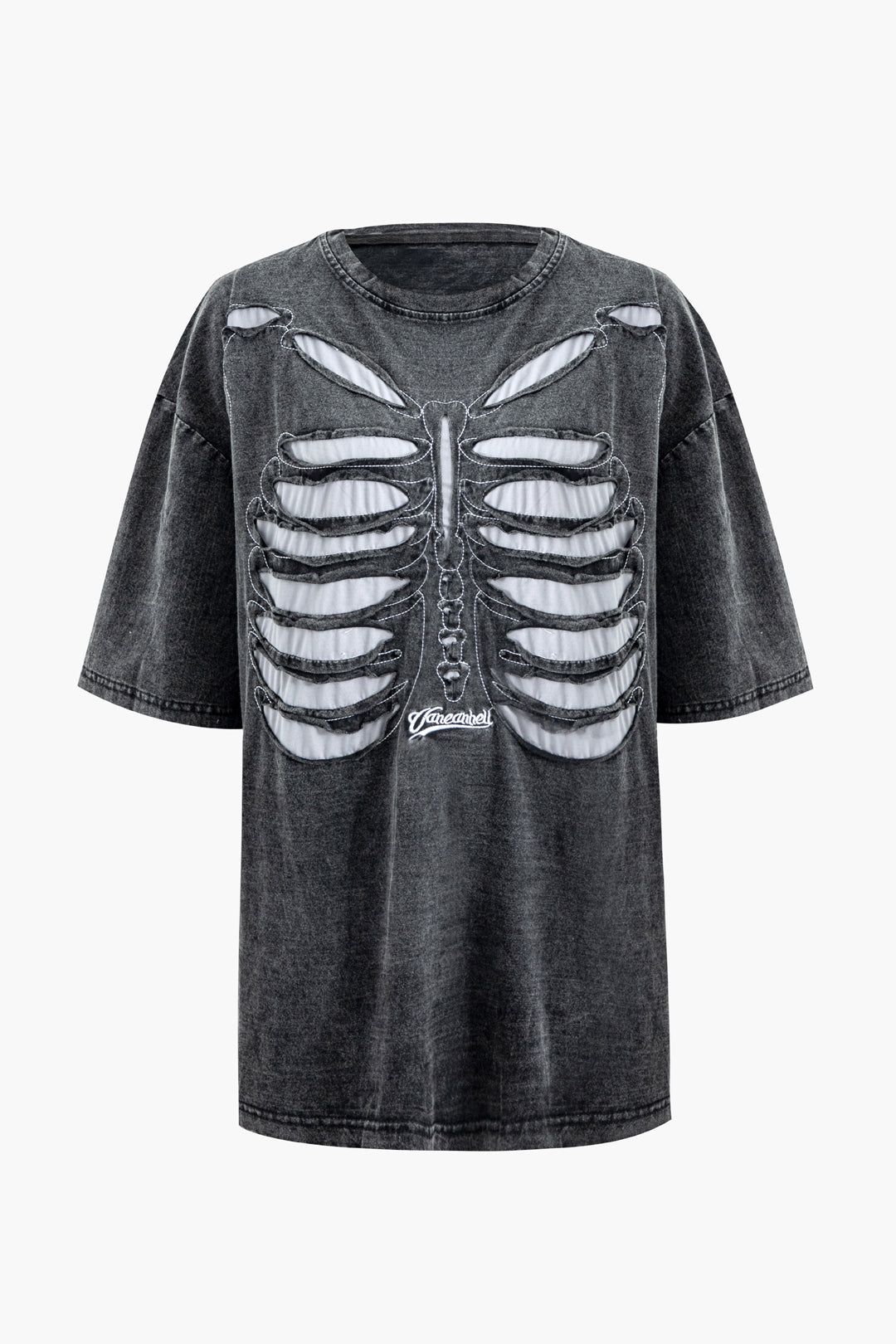 Skeleton Design Round Neck Distressed T-shirt