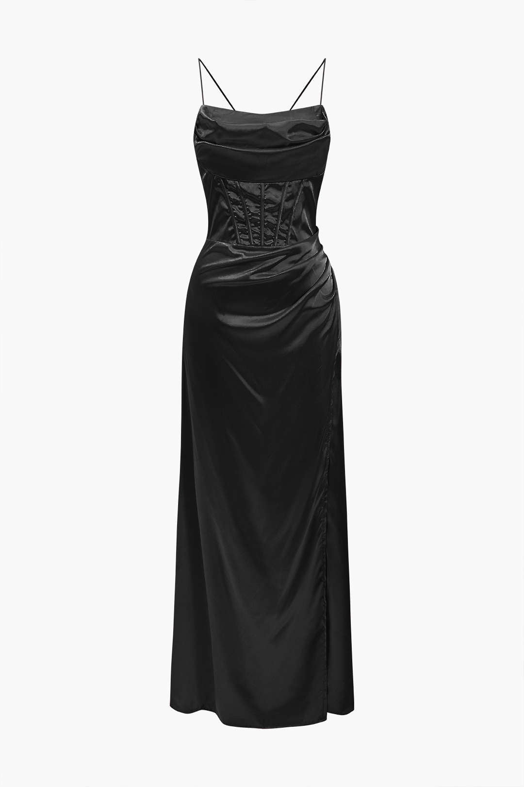 Corset Cowl Neck High Slit Maxi Dress