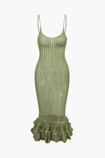 Open Knit Ruffle Hem Cami Midi Dress