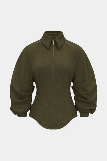 Zipper Ruched Waist-Cinching Sweatshirt