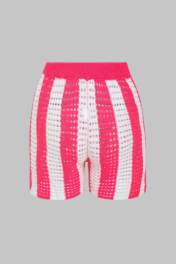 Stripe Breat Hollow Out Shorts Set