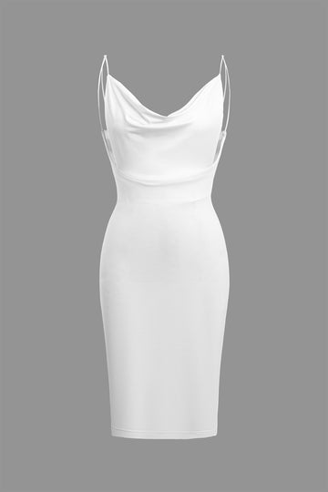 Solid Cowl Neck Backless Midi Dress