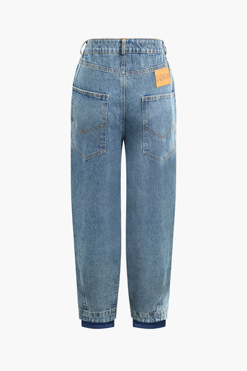 Patchwork Zipper-pocket Jeans