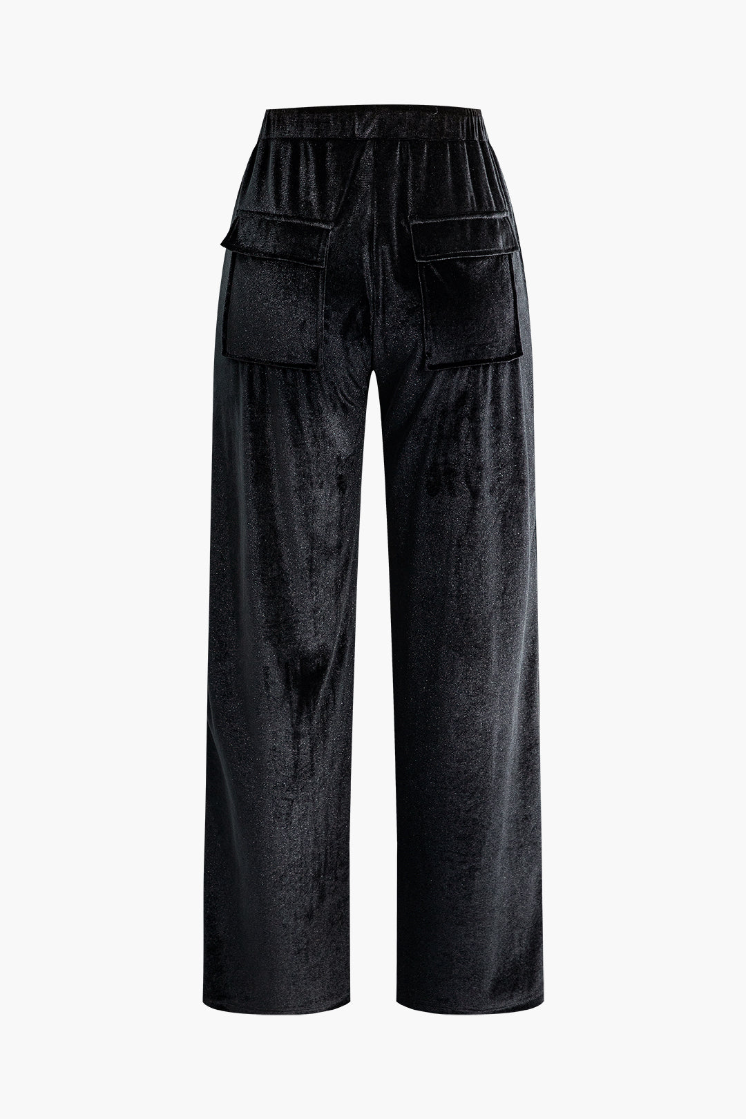 Velvet Drawstring Hooded Zipper Crop Top And Flap Pocket Straight Leg Pants Set