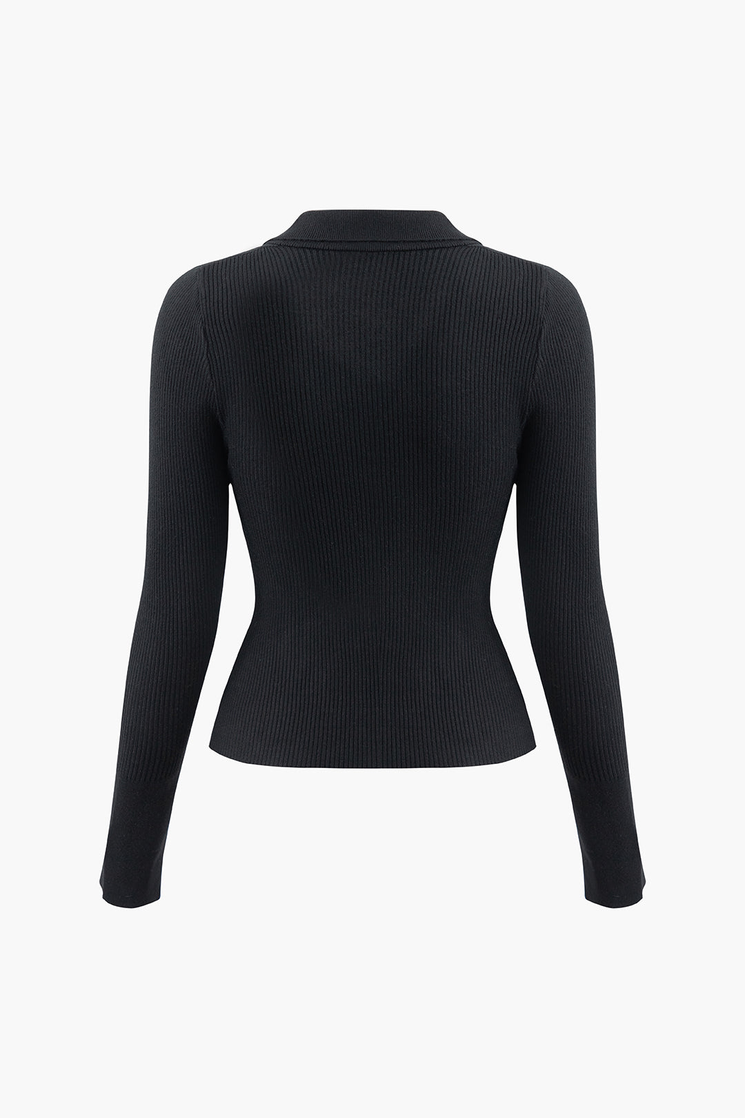 Solid Lapel V-neck Long Sleeve Knit Top