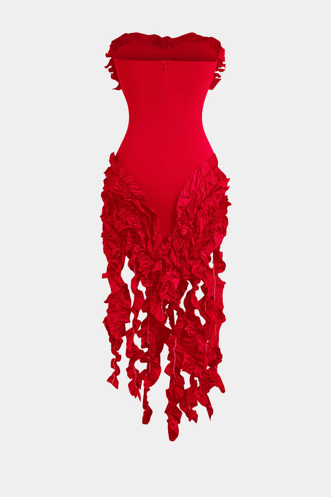 Ruffled Fringe Strapless Midi Dress