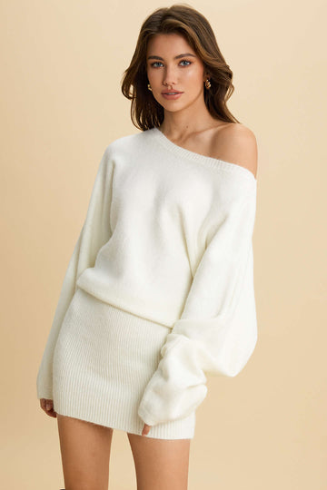 Knit One Shoulder Long Sleeve Mini Dress
