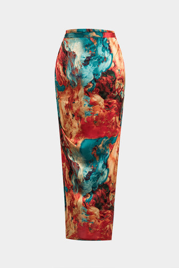 Satin Floral Print Tie Front Skirt