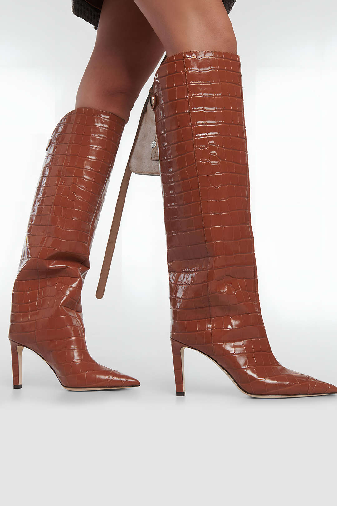 Crocodile Leather Pointed Toe Over The Knee Boots