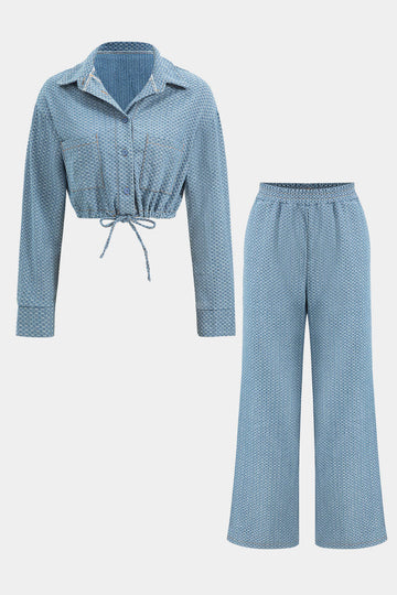 Denim Long Sleeve Draw String Top und Jeans Set