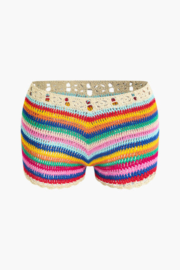Tie Halter Crochet Tube Top And Shorts Set