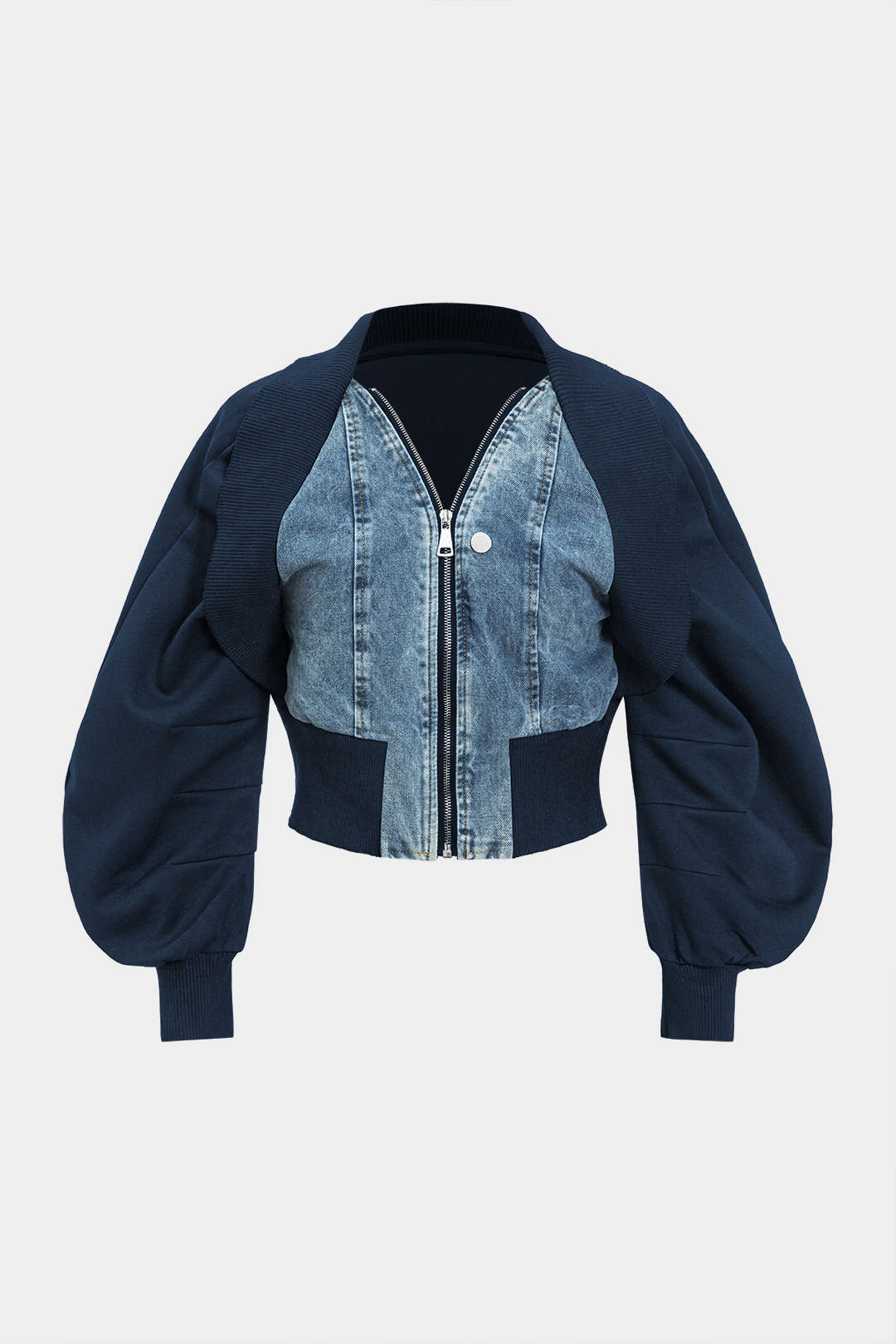 Patchwork Zipper Denim Outerwear Jacket