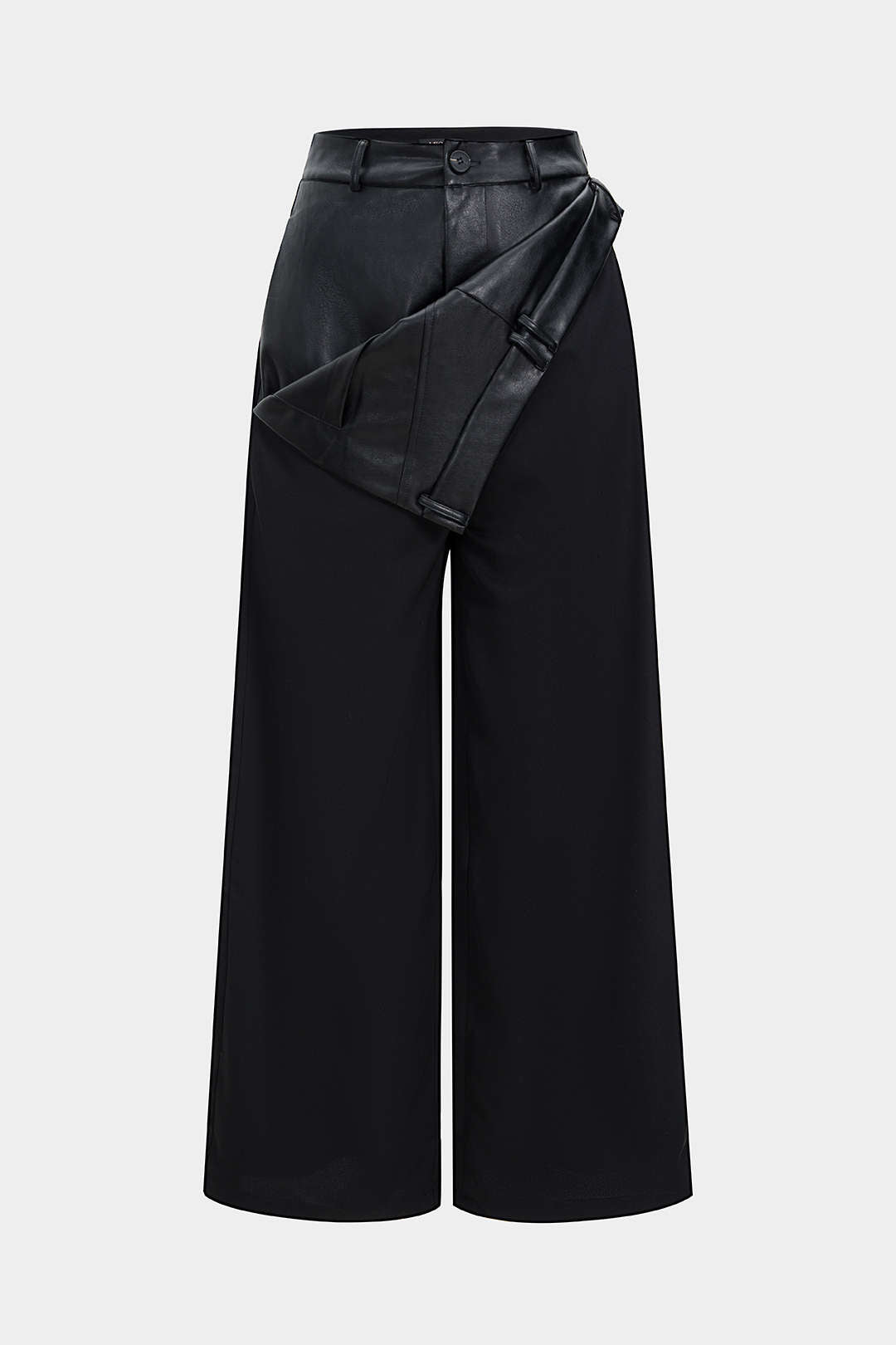 Faux Leather Patchwork Wide Leg Trousers