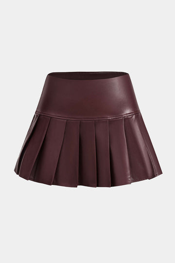 Faux Leather Pleated Skirt