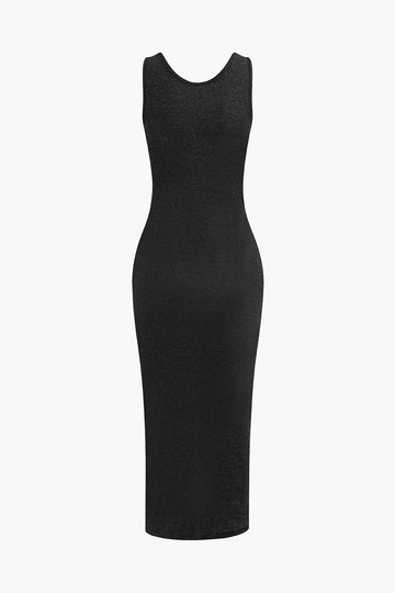 Basic V-neck Sleeveless Maxi Dress And Hooded Crop Sweatshirt Set