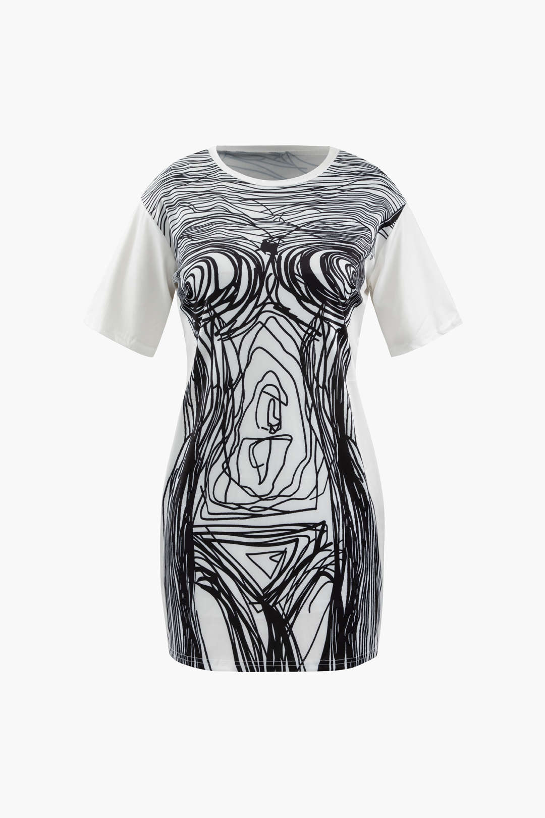 Abstract Line Print Short Sleeve Mini Dress