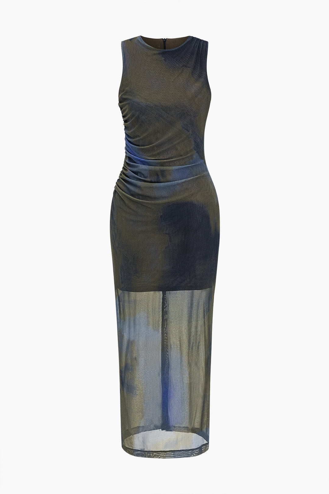 Tie Dye Print Ruched Midi-kjole