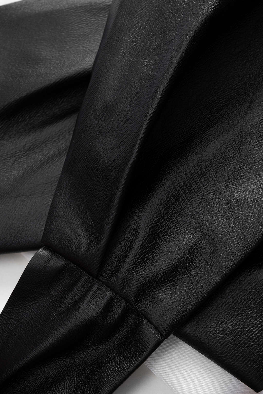 Faux Leather Patchwork Tie-Back Long-Sleeve Shirt