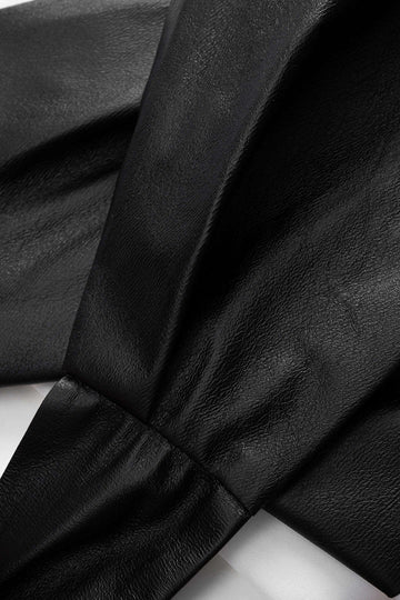 Faux Leather Patchwork Tie-Back Long-Sleeve Shirt