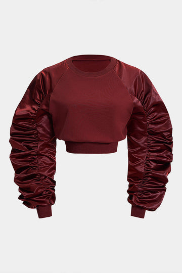 Ruched Patchwork Long Sleeve Sweatshirt