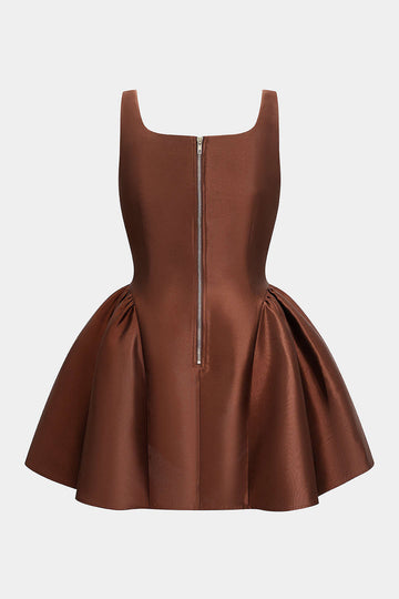 Plus Size Zipper Puff Hem Sleeveless Mini Dress