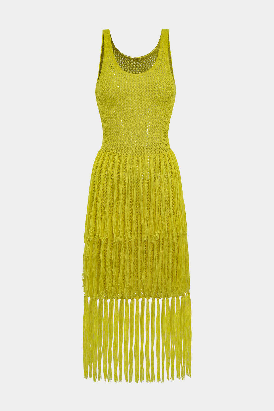 Solid Knit Fringe Cut Out Midi Dress