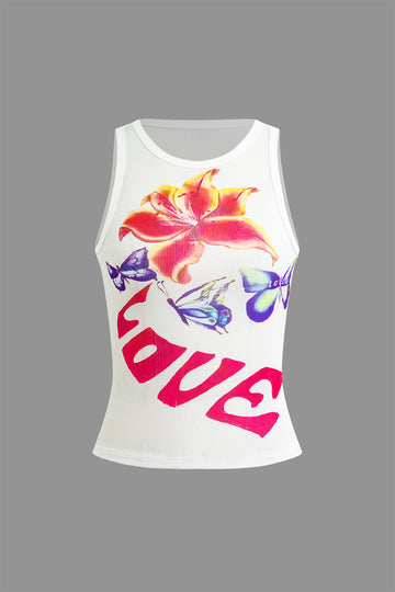 Floral Love Graphic Print Sleeveless Tank Top