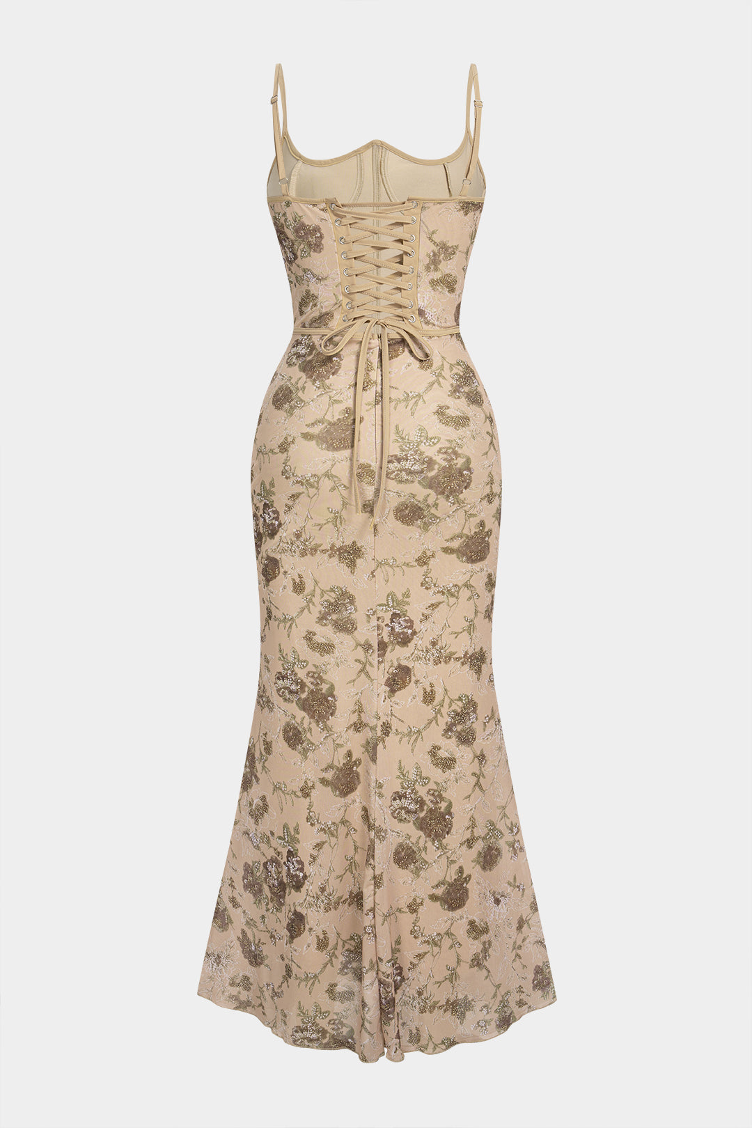 Floral Print Tie Back Corset Backless Sleeveless Maxi Dress  Micas